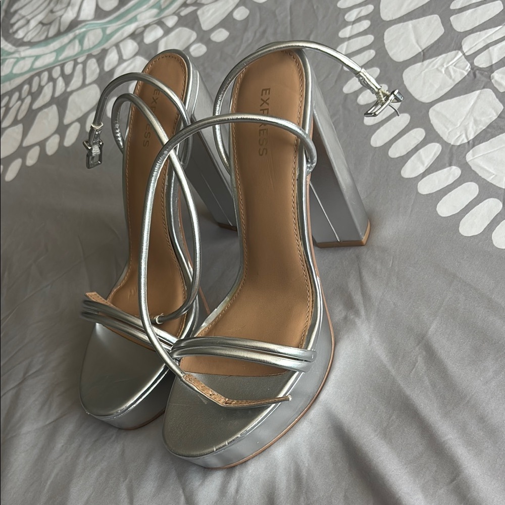 Express Metallic Silver Heels